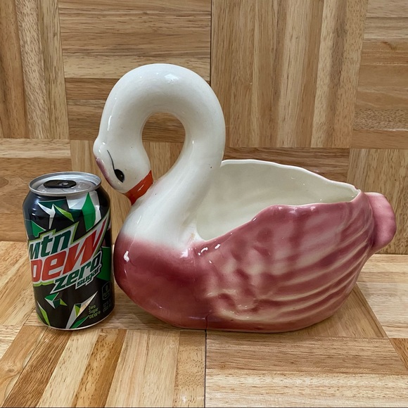 Vintage Pink & White 8 1/2” Large Swan Planter Ceramic Glazed Pottery Swan - Picture 2 of 14